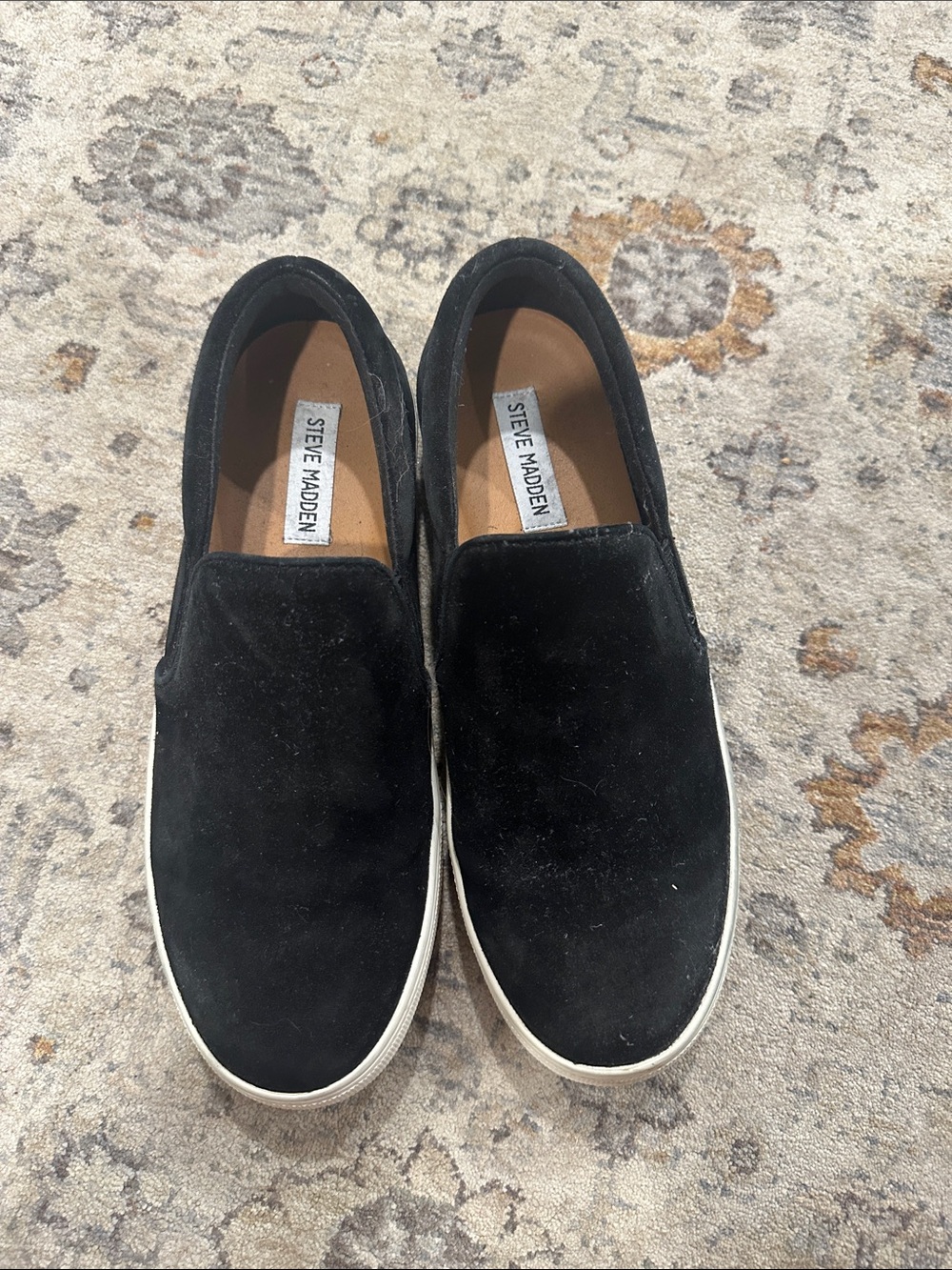 Steve Madden Black Suede Slip-On Loafers with White Sole